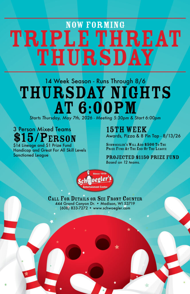 Triple Threat Thursday Bowling League starts May 7th with a meeting at 5:30pm