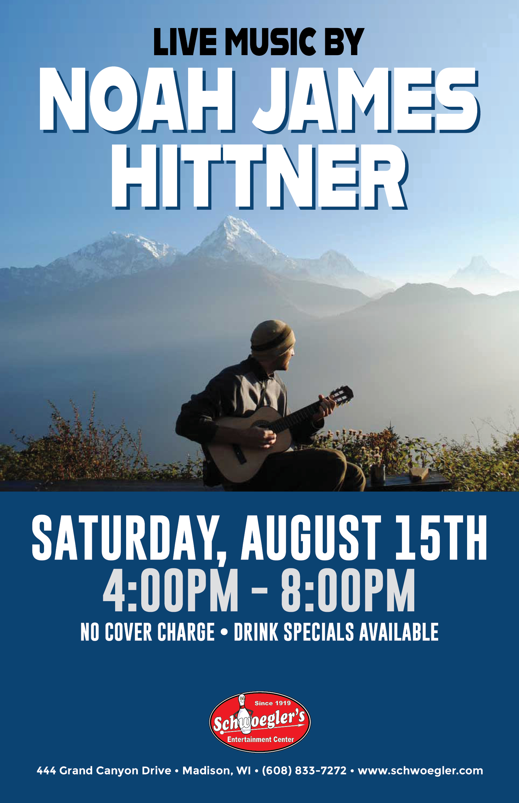 Live Music by Noah James Hittner on Saturday, August 15th from 4pm - 8pm